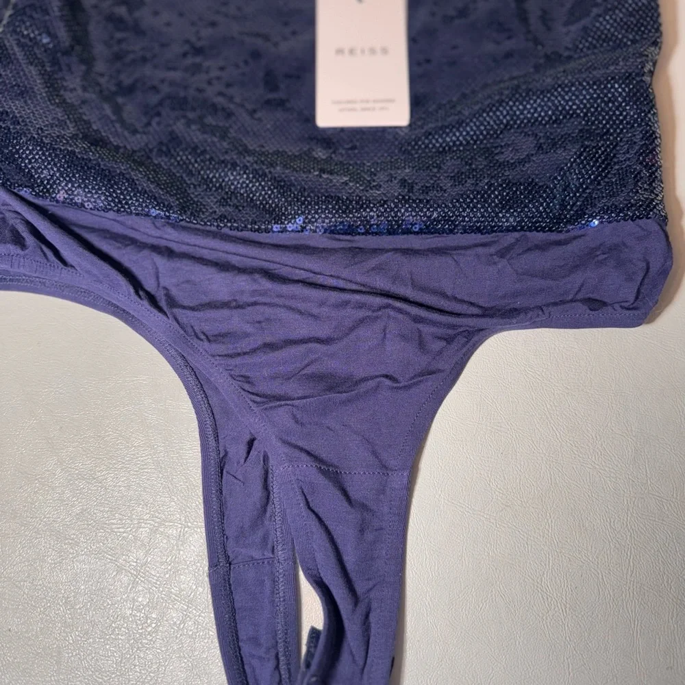 Reiss Navy Scarlette One Shoulder Sequin Bodysuit style summer party casual